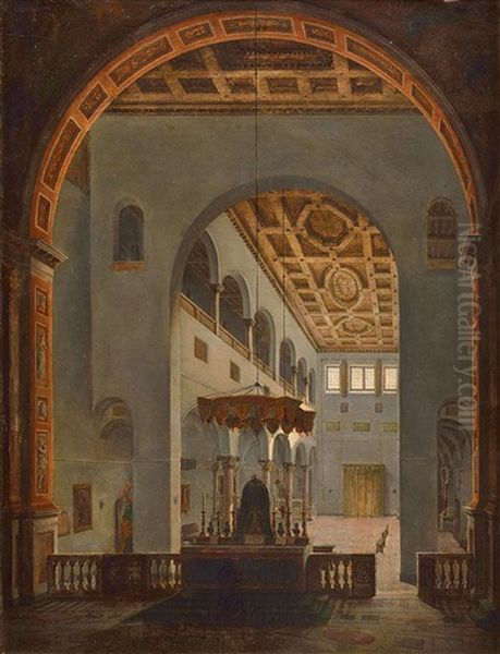 Vue Presumee De L'interieur De L'eglise Saint-paul-hors-les-murs A Rome Oil Painting by Francois Marius Granet