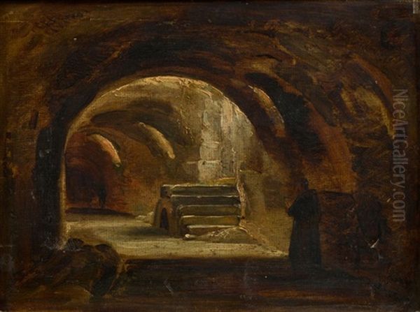 Moine Lisant A L'interieur D'une Grotte Oil Painting by Francois Marius Granet