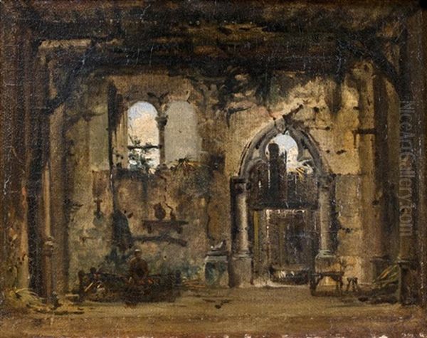 Personnage Installe Dans Des Ruines Gothiques Oil Painting by Francois Marius Granet