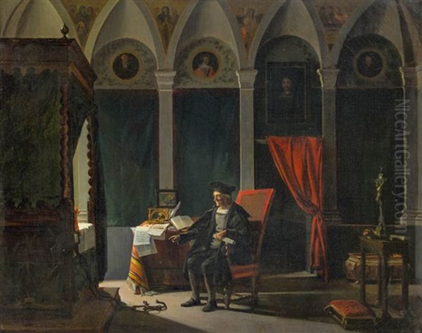 Christoph Columbus Im Studienzimmer Oil Painting by Francois Marius Granet