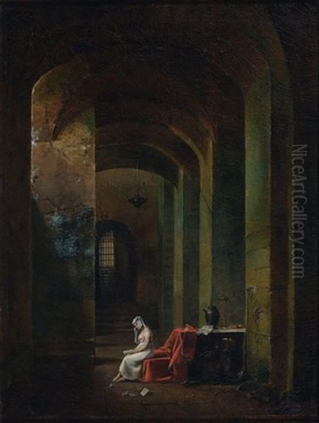 Jeune Fille Se Recueillant Dans L'eglise Souterraine De San Martino In Monte, Rome Oil Painting by Francois Marius Granet