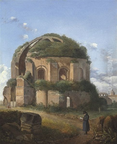 A Gentleman Tourist At The Temple Minerva Medica, Rome Oil Painting by Francois Marius Granet