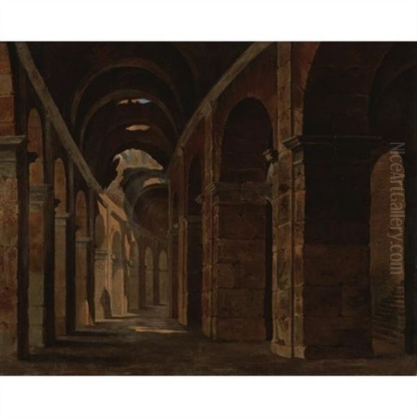 Interior Of The Colosseum, Rome Oil Painting by Francois Marius Granet