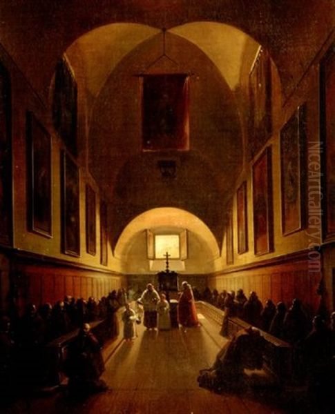 La Messe A L'interieur De Chour De L'eglise De Capucins A Rome (santa Maria Della Conazione) Oil Painting by Francois Marius Granet