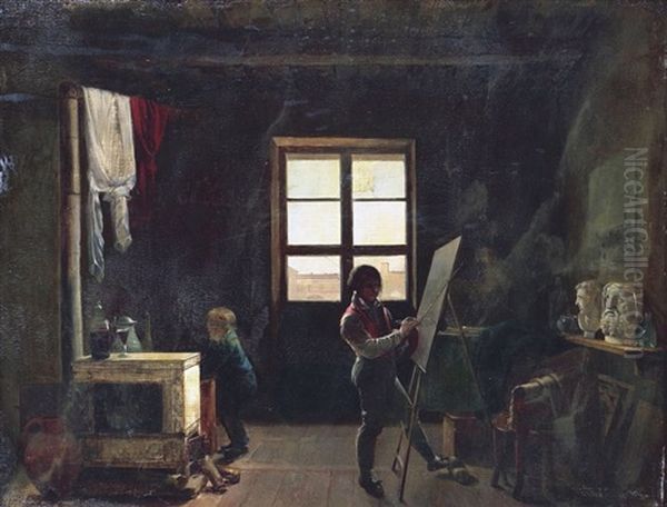 Le Peintre Granet Dans Son Atelier, Au Couvent Des Capucins Oil Painting by Francois Marius Granet