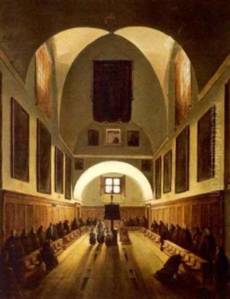 Le Chour De L'eglise Des Capuchins De La Place Barberini A Rome (after Francois-marius Granet) Oil Painting by Francois Marius Granet