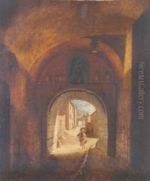 Lavandiere Passant Sous Une Voute Oil Painting by Francois Marius Granet