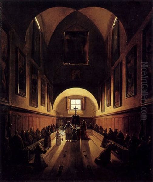 La Messe A L'interieur Du Choeur De L'eglise Des Capucins A Rome Oil Painting by Francois Marius Granet