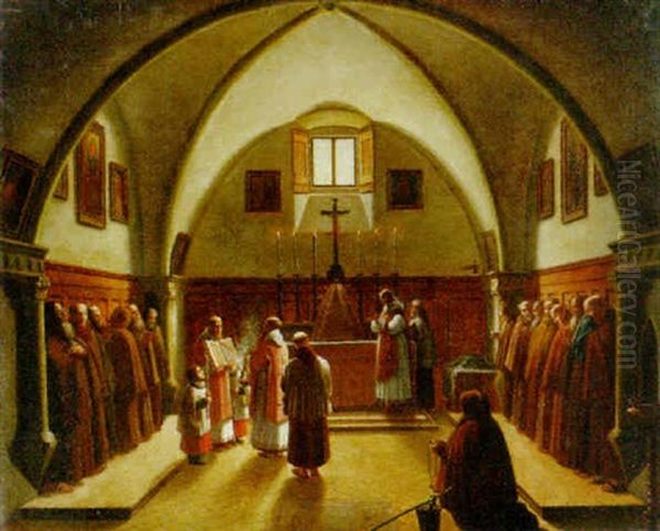 The Interior Of A Sacristy With Capuchin Friars Oil Painting by Francois Marius Granet