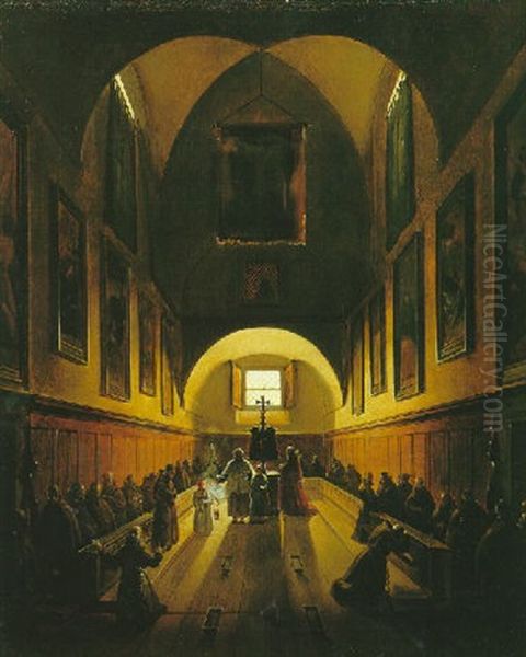 La Messe A L'interieur Du Choeur De L'eglise Des Capucins A Rome Oil Painting by Francois Marius Granet