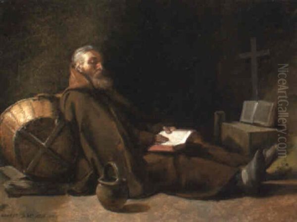 A Hermit Contemplating In A Cell Oil Painting by Francois Marius Granet