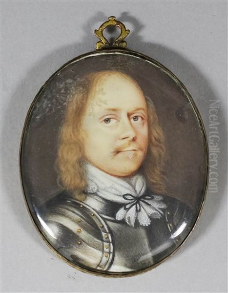 Miniature Shoulder Length Portrait Of A Gentleman Wearing Armour Oil Painting by David Des Granges