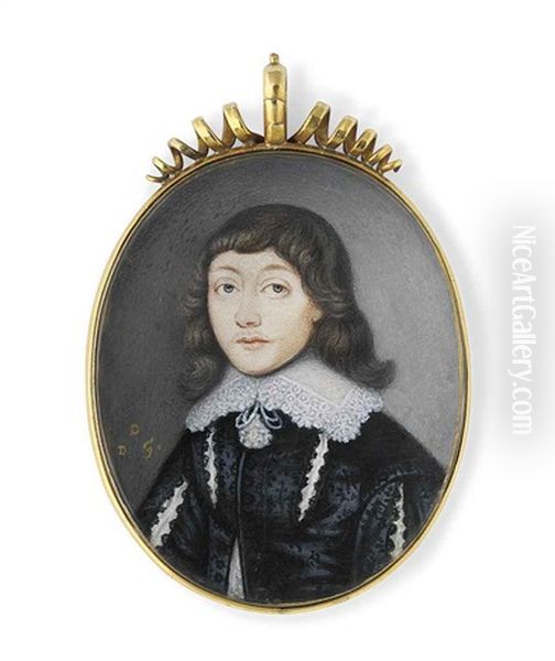 A Boy Called Abraham Cowley, In Embroidered Black Silk Doublet, Slashed To Reveal White Shirt, Lace Lawn Collar With Tassels Oil Painting by David Des Granges