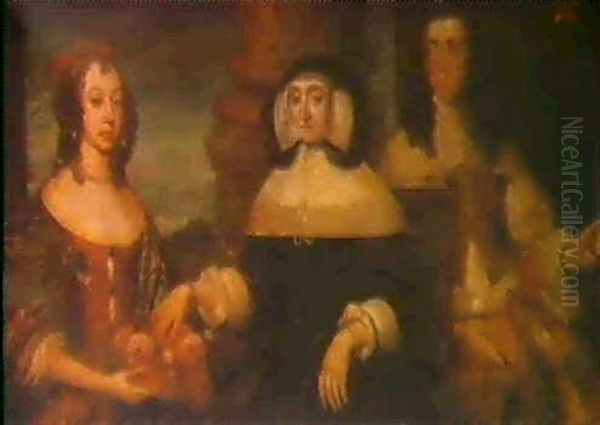 Portrait Of Mrs Wyllie With Her Son And Daughter Oil Painting by David Des Granges