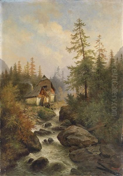 Muhle Am Gebirgsbach Oil Painting by Leopold Graninger