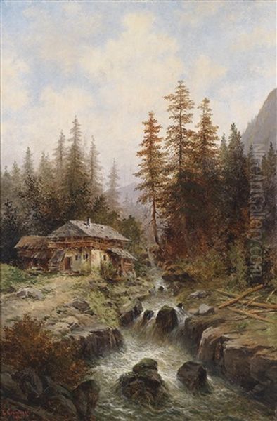 Der Schreiende Bach Bei Der Waldmuhle In Spital Am Pyrhn Oil Painting by Leopold Graninger