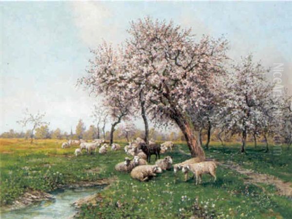 Schafe Auf Der Weide Im Fruhling Oil Painting by Leopold Graninger