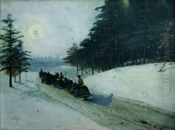 L'atelage Sous La Neige Oil Painting by Gustav Pontus Bagge