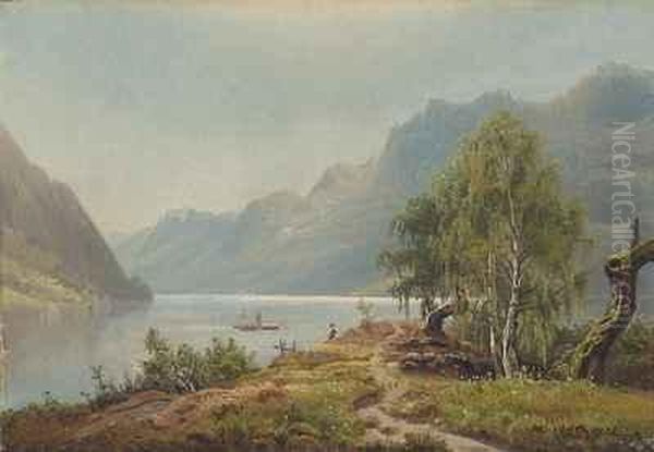 Sommerliche Fjordlandschaft Mit Dampfer Oil Painting by Magnus Thulstrup Bagge