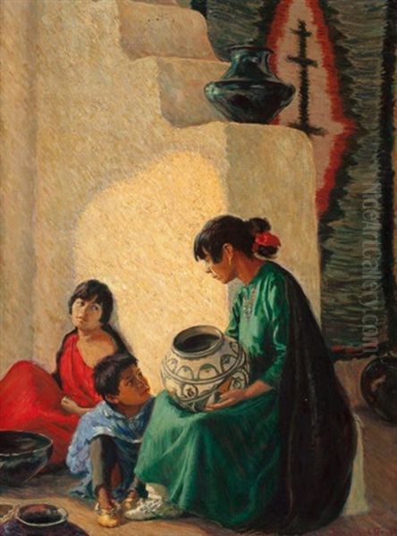 Indian Tales, Taos Oil Painting by Blanche Chloe Grant