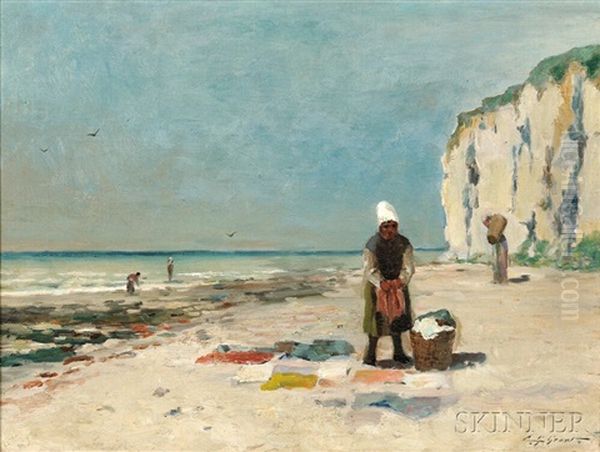 Peasant Women At Work On A Beach Oil Painting by Clement Rollins Grant