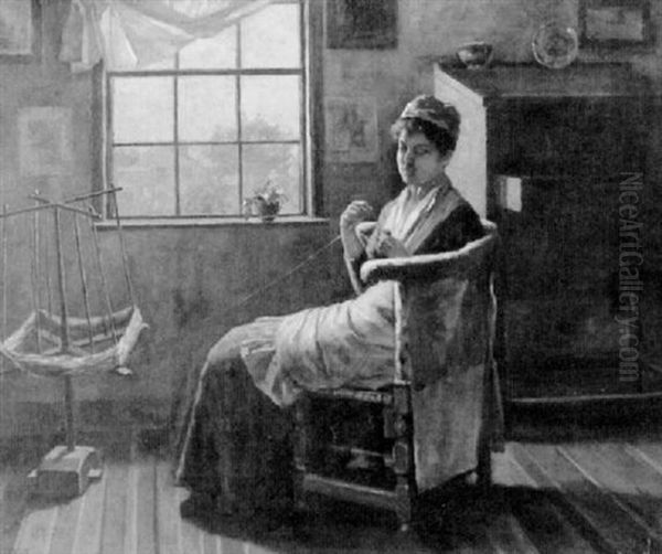 Woman Sewing Oil Painting by Clement Rollins Grant