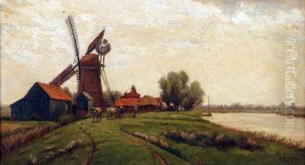 Edwin's Mill, Oby Near Acle Oil Painting by Robert Bagge-Scott