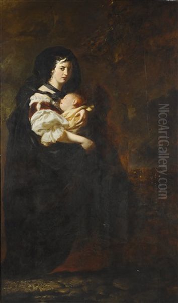 Mother And Child Fleeing By Night Oil Painting by Sir Francis Grant