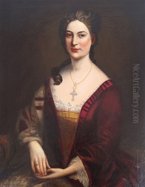 Portrait Of Geraldine Sophie Fitzgeralds In A Red Dress Oil Painting by Sir Francis Grant