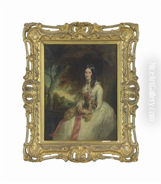 Portrait Of A Young Girl, Probably Lady Adelaide Emelina Caroline Vane (1830-1882), Small Three-quarter-length, In A White Dress... Oil Painting by Sir Francis Grant