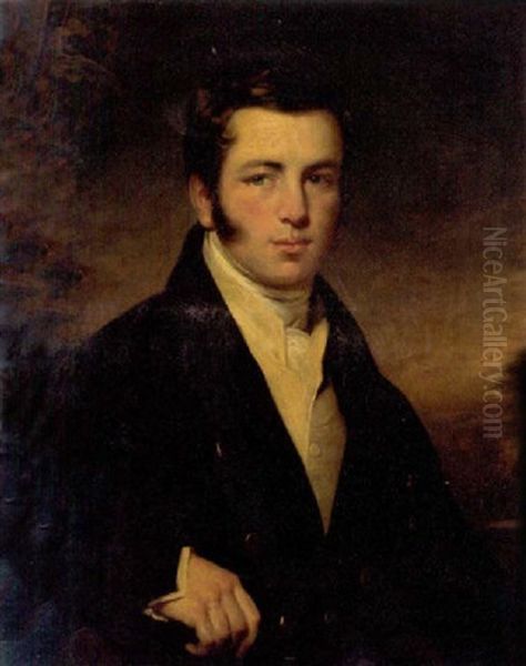 Portrait Of A Gentleman In A Black Jacket And White Waistcoat Oil Painting by Sir Francis Grant