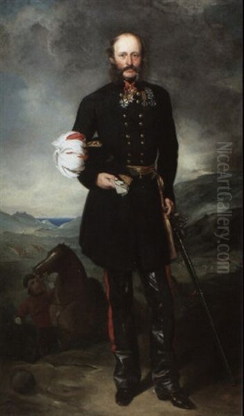 Portrait Of George Charles Bingham In A Campaign Landscape Oil Painting by Sir Francis Grant