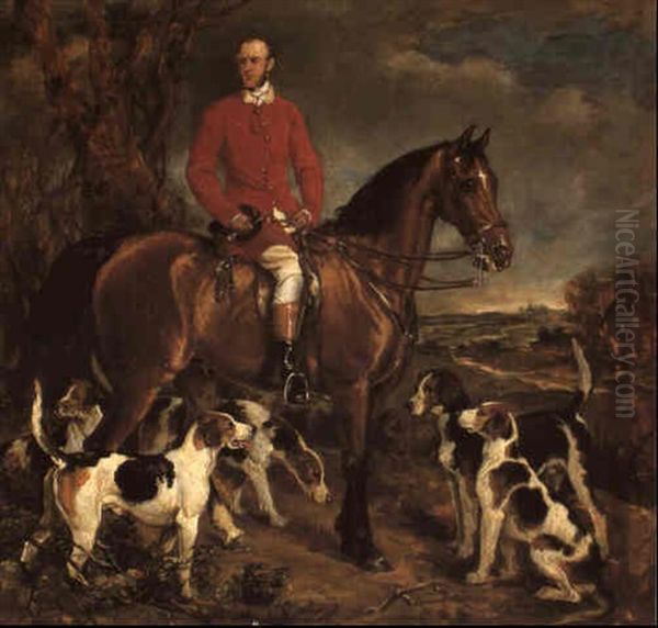 Portrait Of Colonel John Anstruther Thomas Mounted On His   Bay Hunter With The Pytchley Hounds Oil Painting by Sir Francis Grant