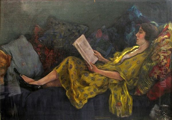 Reading Oil Painting by Nicolae Grant