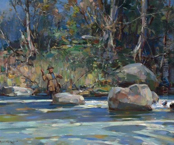 Trout Fishing (the Pool) Oil Painting by Walter Granville-Smith