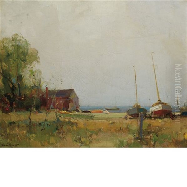 The Boat Shop At Bellport, Li Oil Painting by Walter Granville-Smith