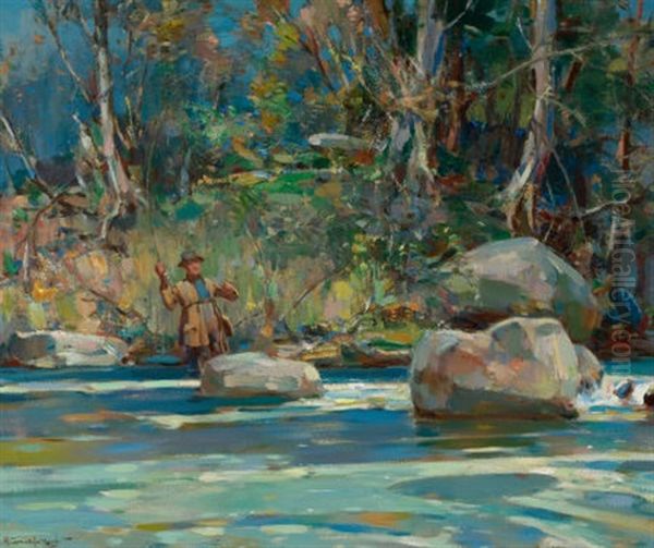 Trout Fishing Oil Painting by Walter Granville-Smith