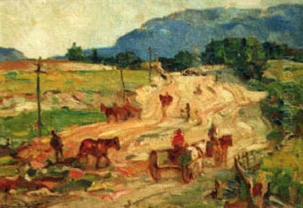 Cart And Figures On A Road Oil Painting by Walter Granville-Smith