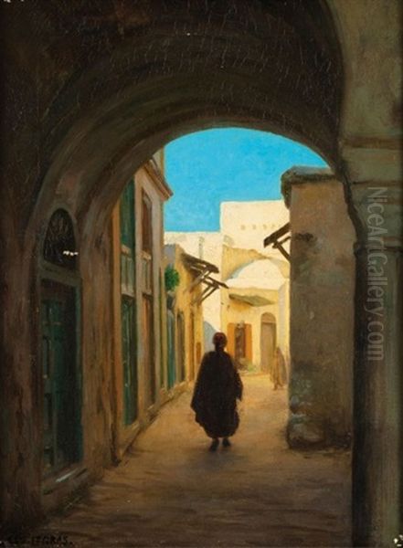 Promeneurs Dans Une Rue De Tunis Oil Painting by August Johannes le Gras