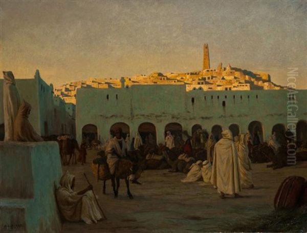 Scene De Marche A Ghardaia Oil Painting by August Johannes le Gras