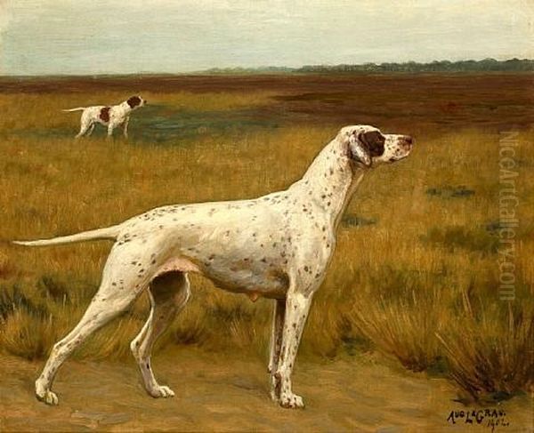 Ch. Noirhat Mdalia, A Pointer Oil Painting by August Johannes le Gras