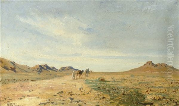 A Traveller In The Desert Of Chellala, Algeria Oil Painting by August Johannes le Gras