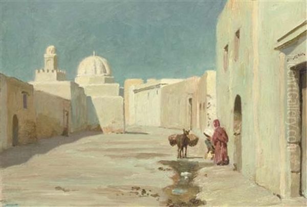 A Little Street In Kairouan, Tunisia Oil Painting by August Johannes le Gras