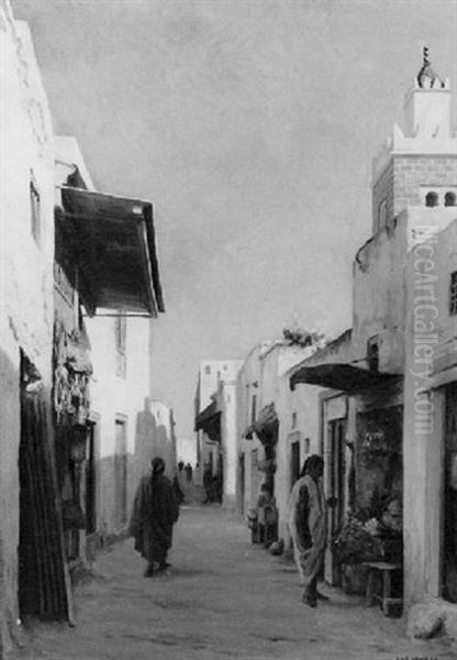 Promeneur Dans Un Souk Tunisien Oil Painting by August Johannes le Gras