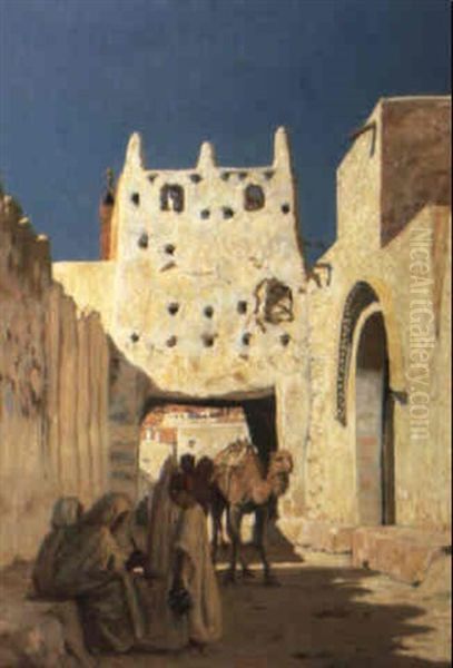 L'entree Du Ksar Oil Painting by August Johannes le Gras