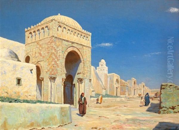 Promenade Dans La Ville Tunisienne Oil Painting by August-Jean-Francois-Jean-Baptiste le Gras