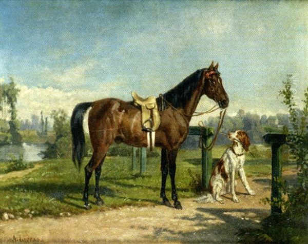 Cheval Et Chien Oil Painting by August-Jean-Francois-Jean-Baptiste le Gras