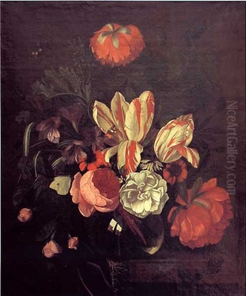 Bouquet De Fleurs Sur Un Etablement Oil Painting by Willem Grasdorp