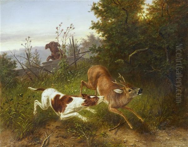 Hunde Reisen Rehbock Oil Painting by Otto Grashey