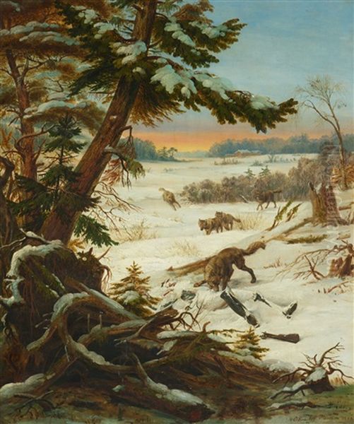 Winter Landscape With Fallen Soldiers And Wolves Oil Painting by Otto Grashof